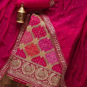 Rani Pink Stonework Semi Crepe Unstitched Salwar Suit
