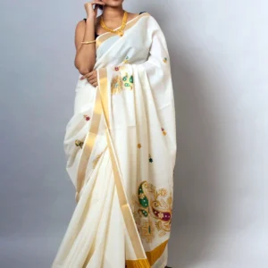 Kerala Cotton Embroidered Saree