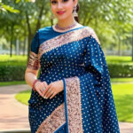 Blue Embellished Silk Blend Saree
